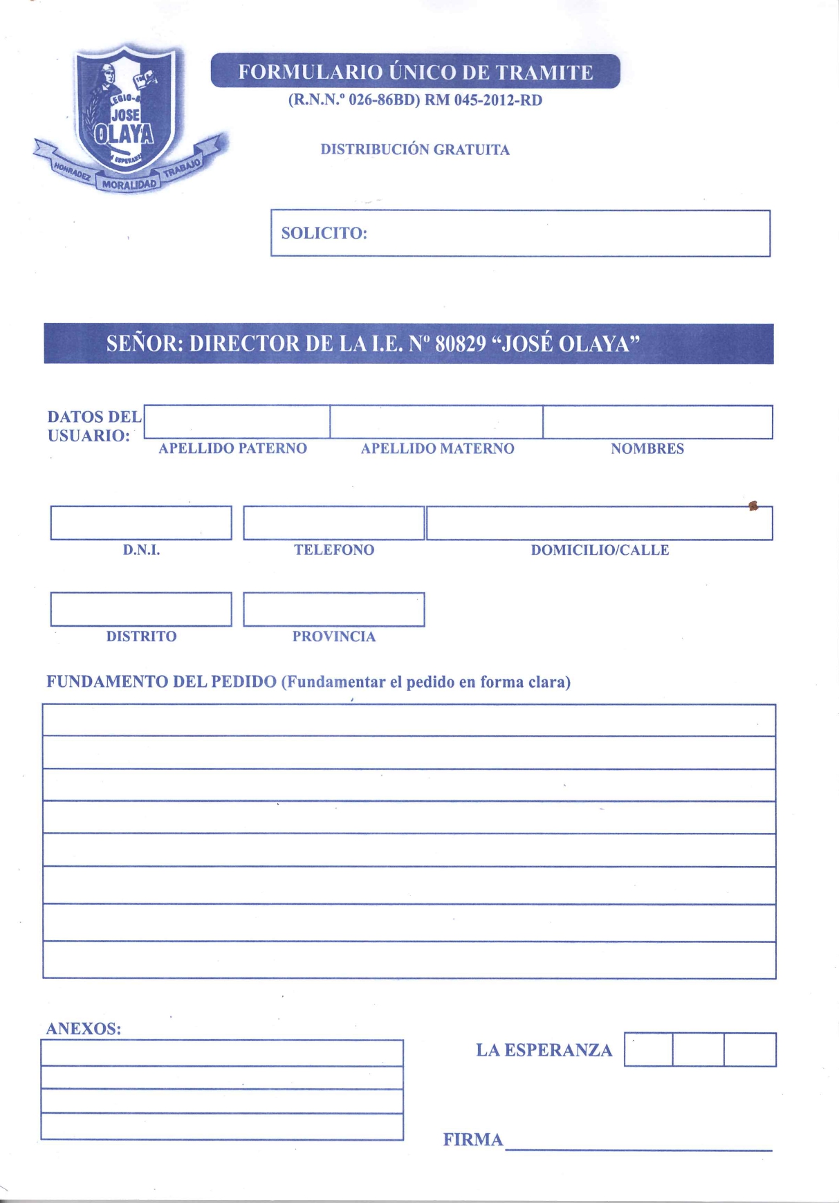 Formulario de Solicitud de Vacante 2027